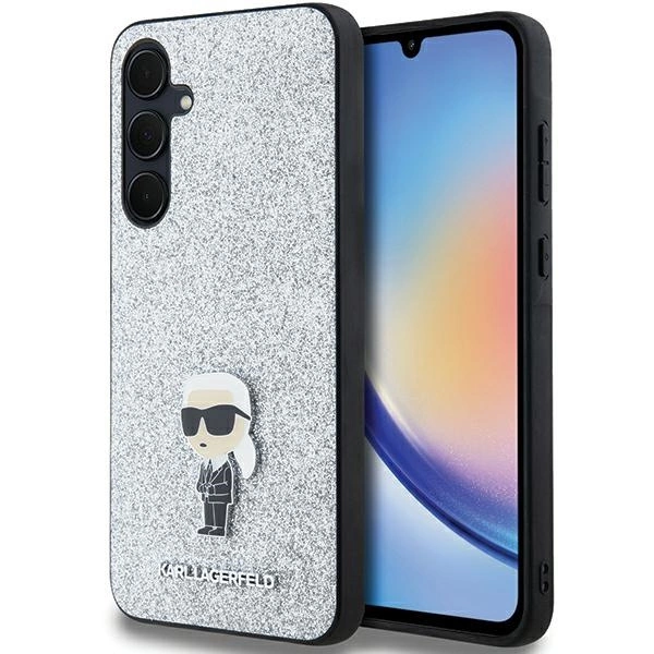 Karl Lagerfeld Fixed Glitter Ikonik Logo Metal Pin case for Samsung Galaxy A35 - silvereng