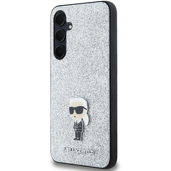 Karl Lagerfeld Fixed Glitter Ikonik Logo Metal Pin case for Samsung Galaxy A35 - silvereng