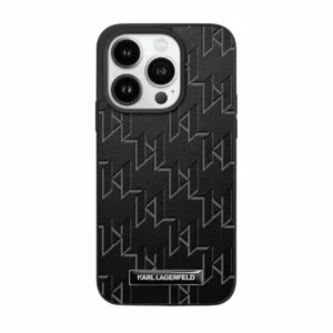 Karl Lagerfeld Leather Monogram Metal Logo case for iPhone 15 / 14 / 13 - blackeng