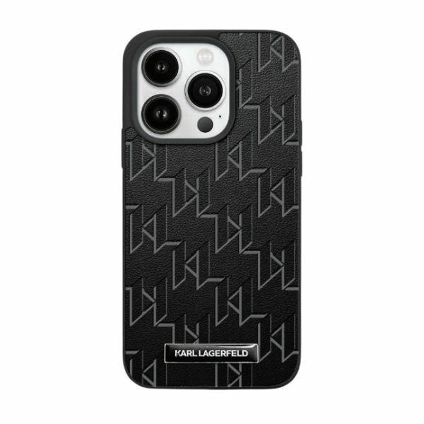 Karl Lagerfeld Leather Monogram Metal Logo case for iPhone 15 / 14 / 13 - blackeng