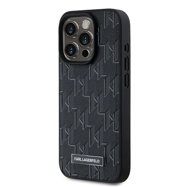 Karl Lagerfeld Leather Monogram Metal Logo case for iPhone 15 Pro Max - blackeng