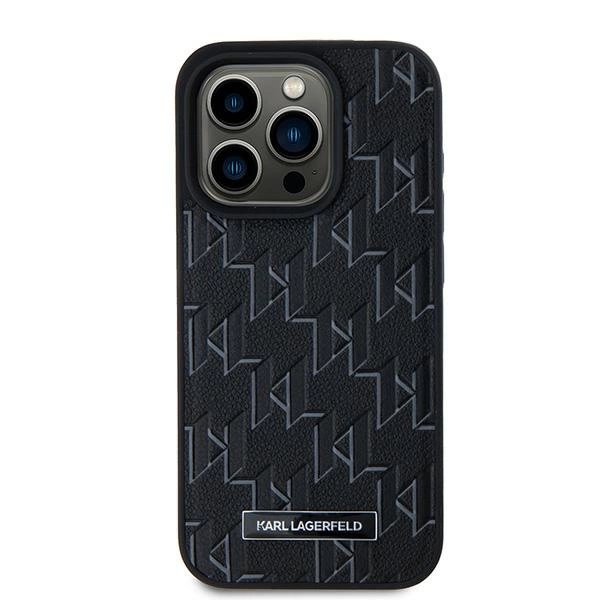 Karl Lagerfeld Leather Monogram Metal Logo case for iPhone 15 Pro Max - blackeng