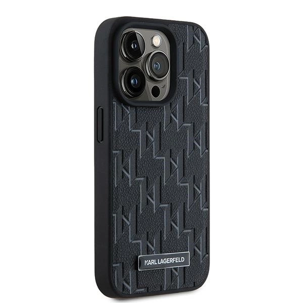 Karl Lagerfeld Leather Monogram Metal Logo case for iPhone 15 Pro Max - blackeng