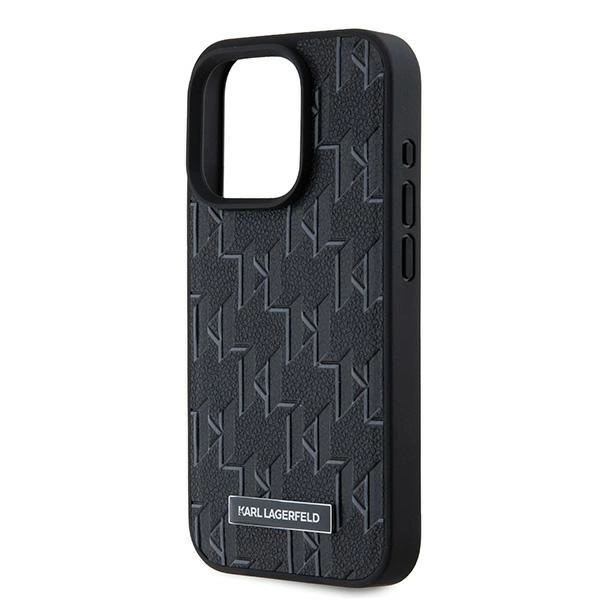Karl Lagerfeld Leather Monogram Metal Logo case for iPhone 15 Pro Max - blackeng