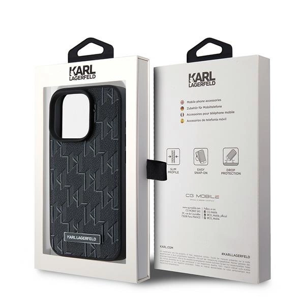 Karl Lagerfeld Leather Monogram Metal Logo case for iPhone 15 Pro Max - blackeng