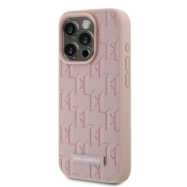 Karl Lagerfeld Leather Monogram Metal Logo case for iPhone 15 Pro Max - pinkeng