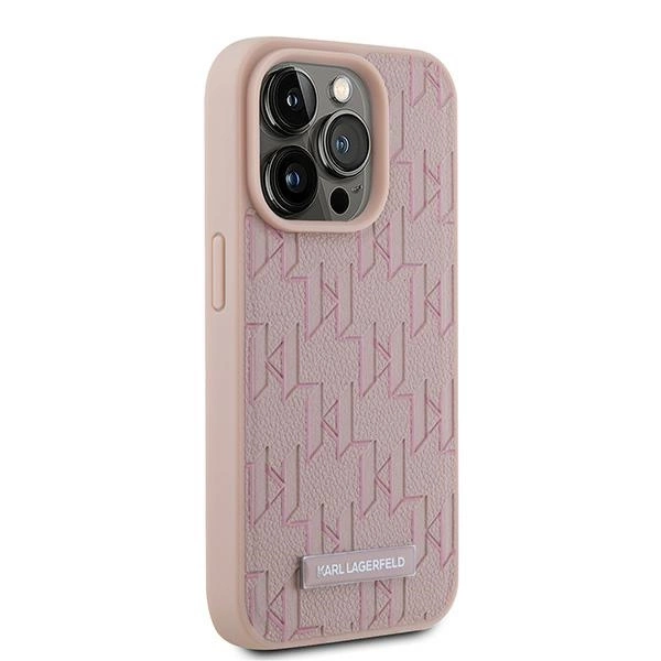 Karl Lagerfeld Leather Monogram Metal Logo case for iPhone 15 Pro Max - pinkeng