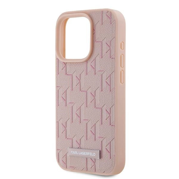 Karl Lagerfeld Leather Monogram Metal Logo case for iPhone 15 Pro Max - pinkeng