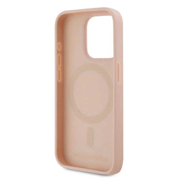 Karl Lagerfeld Leather Monogram Metal Logo case for iPhone 15 Pro Max - pinkeng