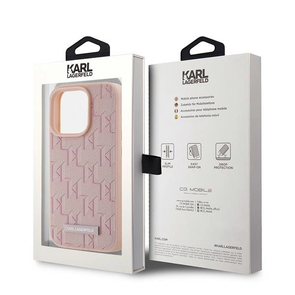 Karl Lagerfeld Leather Monogram Metal Logo case for iPhone 15 Pro Max - pinkeng