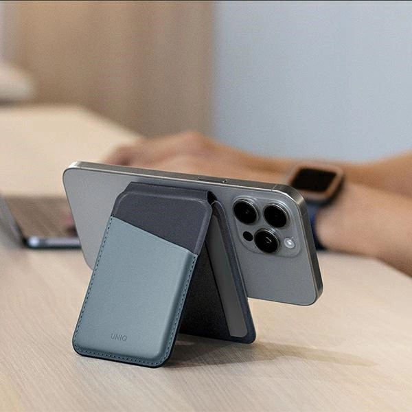 Uniq Lyden DS magnetic RFID wallet with phone stand - gray and blackeng