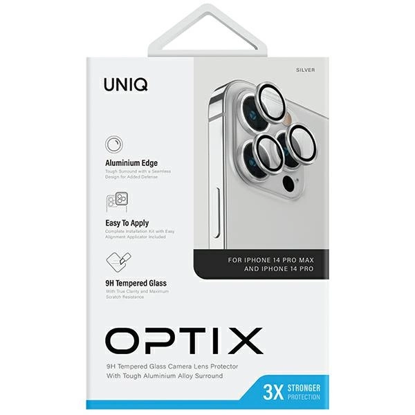 Uniq Optix Aluminum Camera Lens Protector for iPhone 14 Pro / 14 Pro Max camera lens with applicator - silvereng