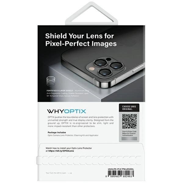 Uniq Optix Aluminum Camera Lens Protector for iPhone 14 Pro / 14 Pro Max camera lens with applicator - silvereng
