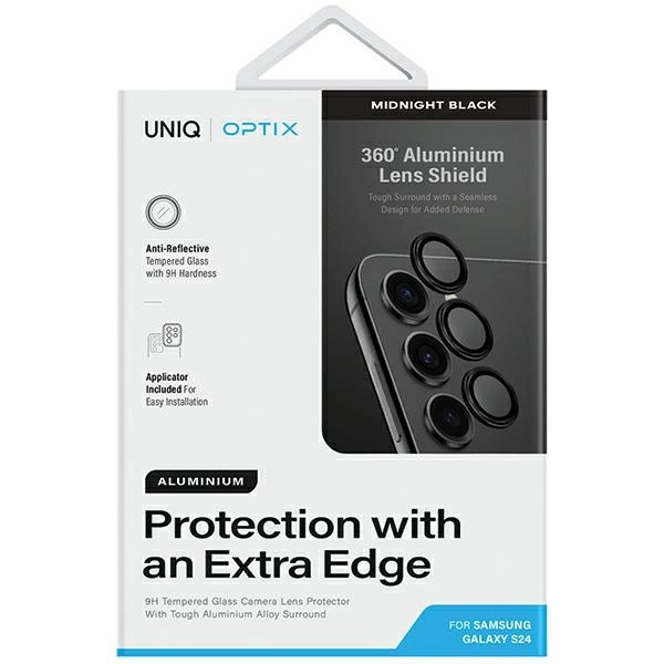 Uniq Optix Aluminum Camera Lens Protector for Samsung Galaxy S24 camera lens with applicator - blackeng