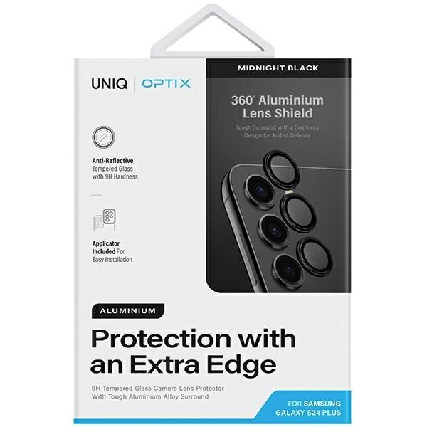 Uniq Optix Aluminum Camera Lens Protector for Samsung Galaxy S24+ camera lens with applicator - blackeng