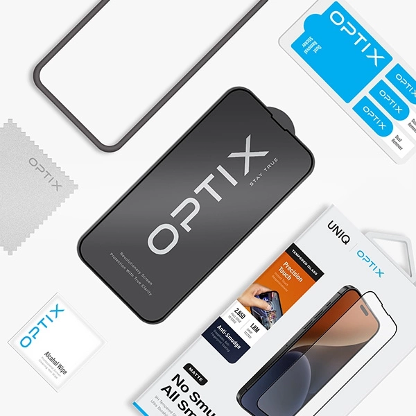 Uniq Optix Matte frosted tempered glass for iPhone 15 Plus / 14 Pro Max with applicatoreng