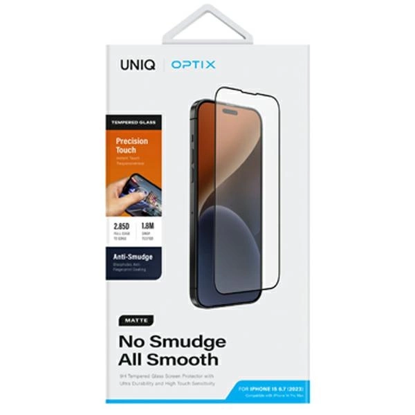 Uniq Optix Matte frosted tempered glass for iPhone 15 Plus / 14 Pro Max with applicatoreng