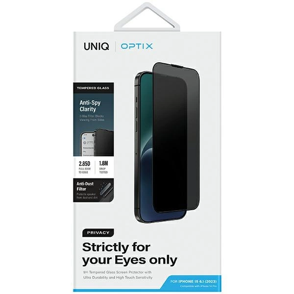 Uniq Optix Privacy Tempered Glass for iPhone 15/14 Pro with Applicatoreng