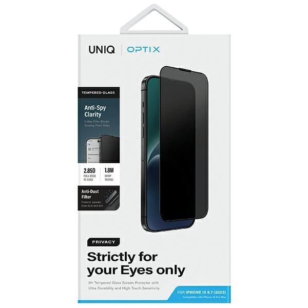 Uniq Optix Privacy Tempered Glass Privacy for iPhone 15 Plus / 14 Pro Max with Applicatoreng