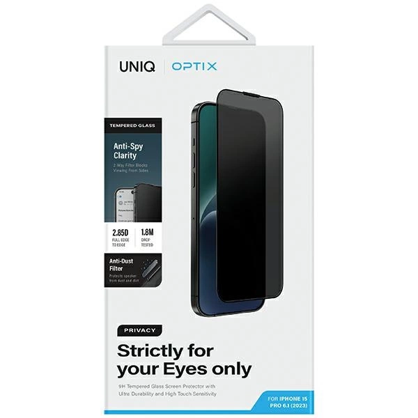 Uniq Optix Privacy tempered glass for iPhone 15 Pro with applicatoreng
