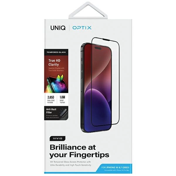 Uniq Optix Vivid glass for iPhone 15 Plus / 14 Pro Max with applicatoreng