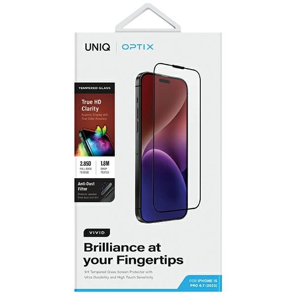Uniq Optix Vivid glass for iPhone 15 Pro Max with applicatoreng