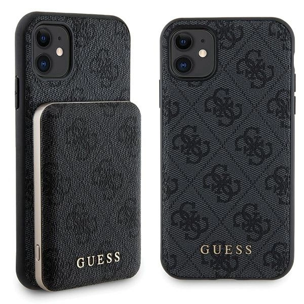 Guess 4G Metal Logo case set for iPhone 11 + 5000mAh MagSafe power bank - blackeng