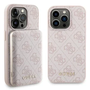 Guess 4G Metal Logo case set for iPhone 15 Pro + 5000mAh MagSafe power bank - pinkeng