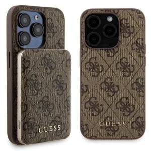Guess 4G Metal Logo case set for iPhone 15 Pro + 5000mAh MagSafe power bank - browneng