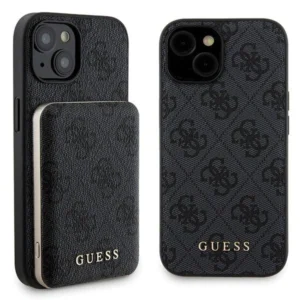Guess 4G Metal Logo case set for iPhone 15 + 5000mAh MagSafe power bank - blackeng