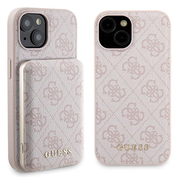 Guess 4G Metal Logo case set for iPhone 15 + 5000mAh MagSafe power bank - pinkeng