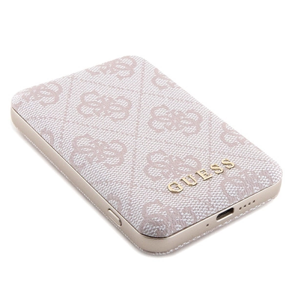 Guess 4G Metal Logo case set for iPhone 15 + 5000mAh MagSafe power bank - pinkeng