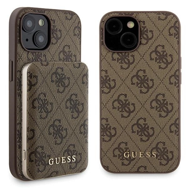 Guess 4G Metal Logo case set for iPhone 15 + 5000mAh MagSafe power bank - browneng
