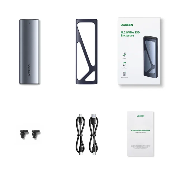 Ugreen CM578 15512 enclosure for M.2 NVMe 10Gbps drive - black + USB-C / USB-A cable + USB-C / USB-C cableeng