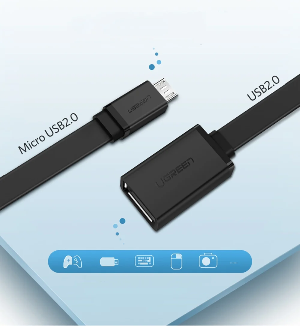 Ugreen US133 10396 micro USB (male) / USB-A (female) OTG cable flat 0.15m - blackeng