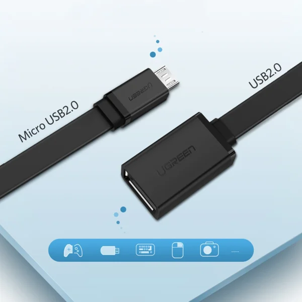 Ugreen US133 10396 micro USB (male) / USB-A (female) OTG cable flat 0.15m - blackeng