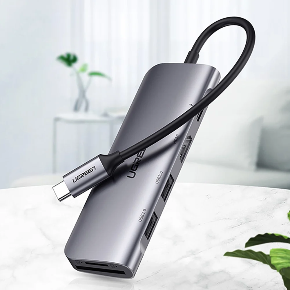 Ugreen CM195 ​​6in1 adapter USB-C - HDMI / 2x USB-A 3.0 / USB-C PD / SD / TF reader - grayeng