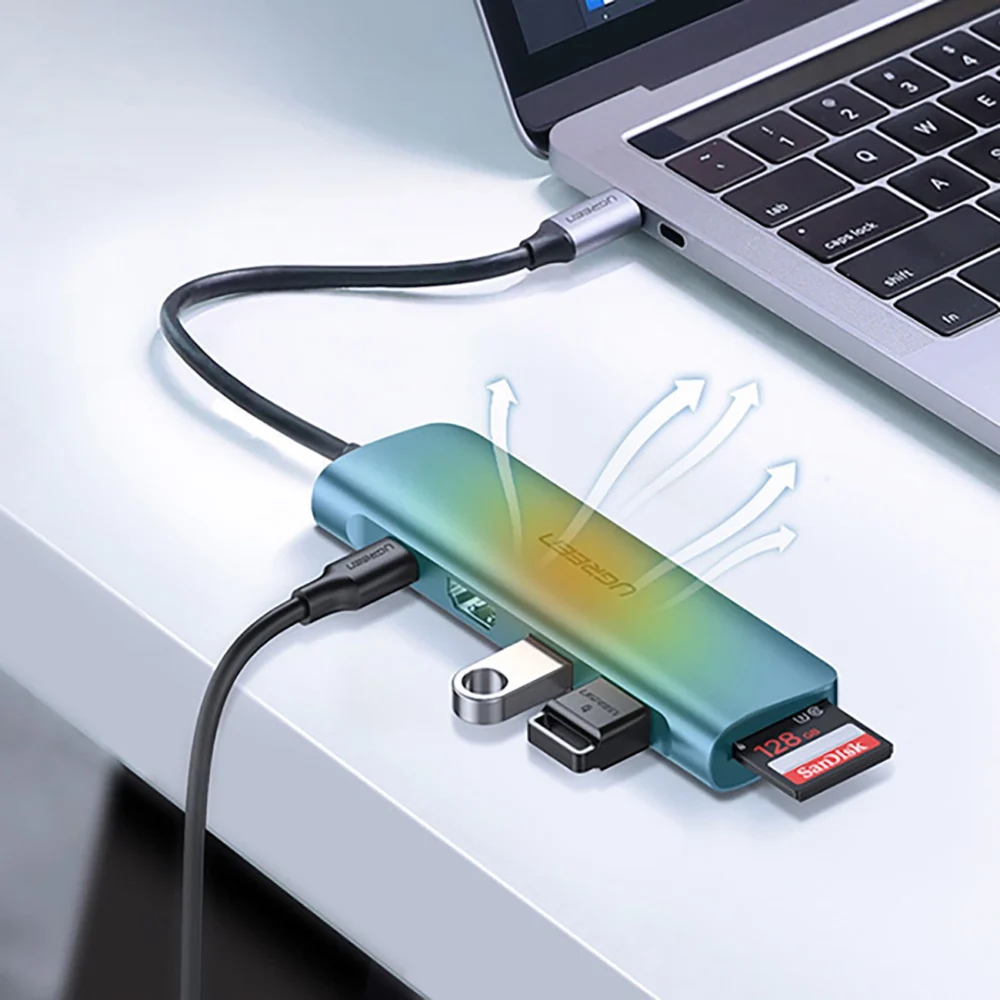 Ugreen CM195 ​​6in1 adapter USB-C - HDMI / 2x USB-A 3.0 / USB-C PD / SD / TF reader - grayeng