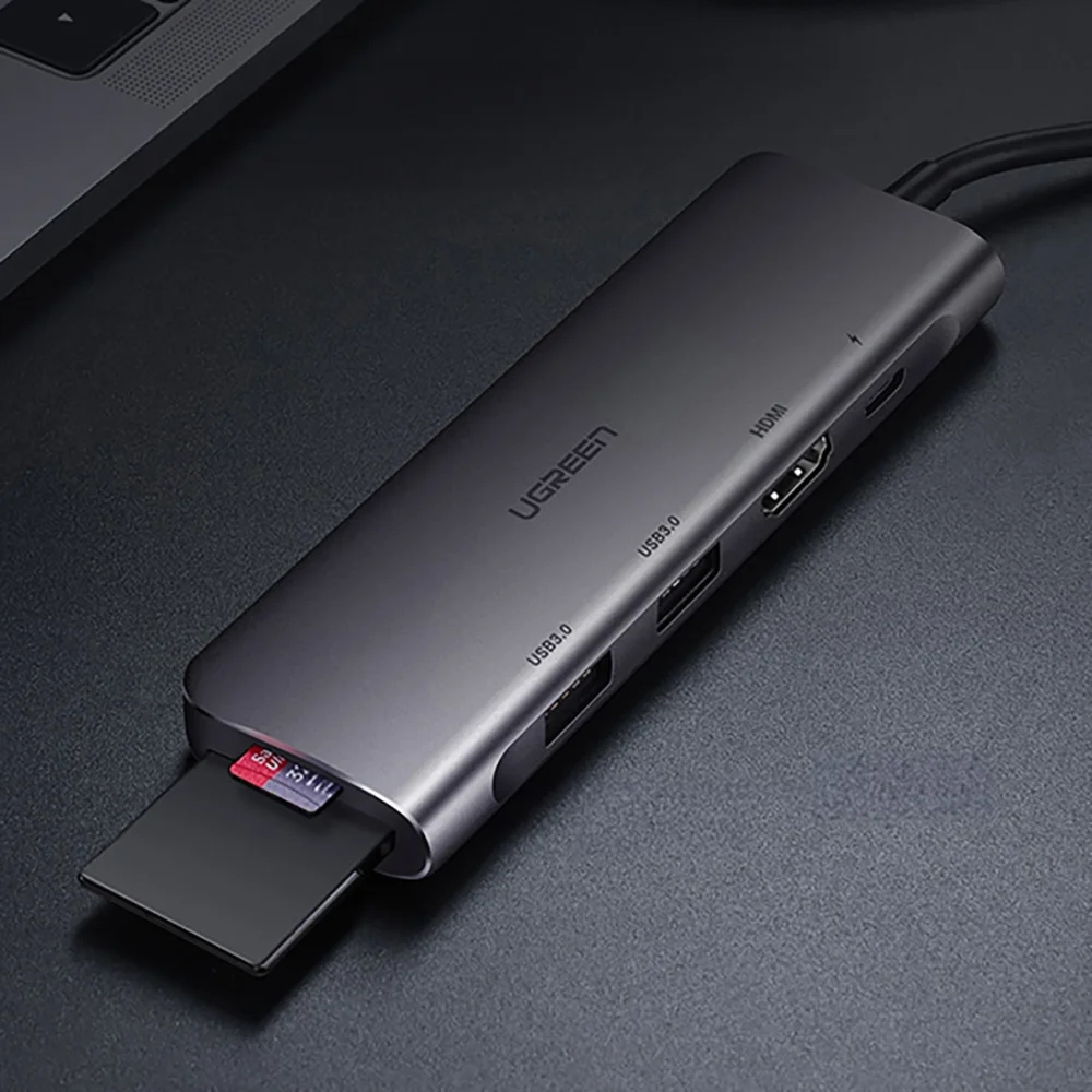 Ugreen CM195 ​​6in1 adapter USB-C - HDMI / 2x USB-A 3.0 / USB-C PD / SD / TF reader - grayeng