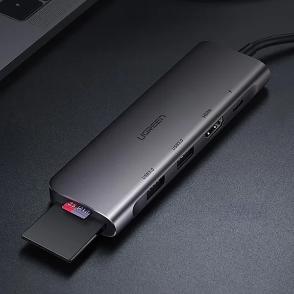 Ugreen CM195 ​​6in1 adapter USB-C - HDMI / 2x USB-A 3.0 / USB-C PD / SD / TF reader - grayeng
