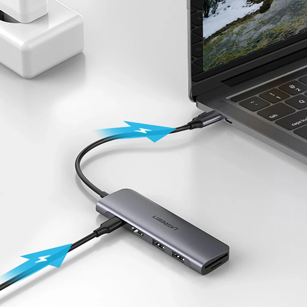 Ugreen CM195 ​​6in1 adapter USB-C - HDMI / 2x USB-A 3.0 / USB-C PD / SD / TF reader - grayeng