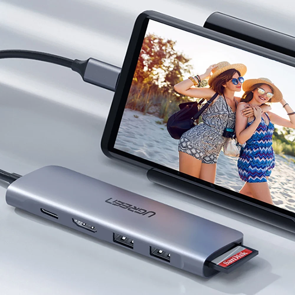 Ugreen CM195 ​​6in1 adapter USB-C - HDMI / 2x USB-A 3.0 / USB-C PD / SD / TF reader - grayeng
