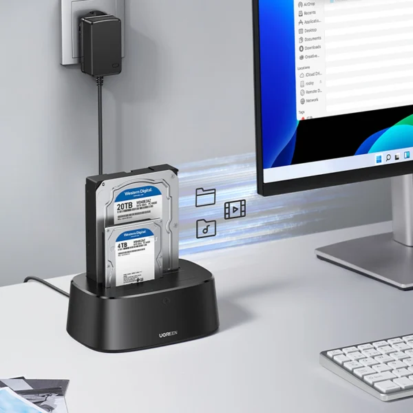 Ugreen CM198 50857 docking station with USB 3.0 for SATA 2.5" 3.5" SSD HHD drives, EU power supply - blackeng