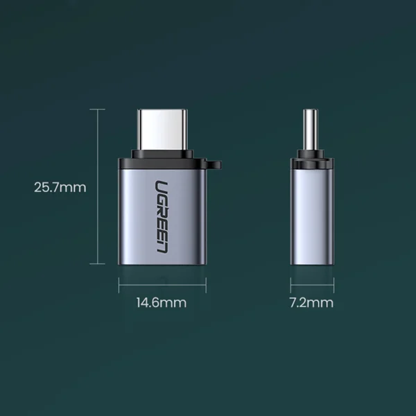 Ugreen US270 USB-C (Male) / USB-A 3.0 (Female) Adapter with Lanyard - Grayeng