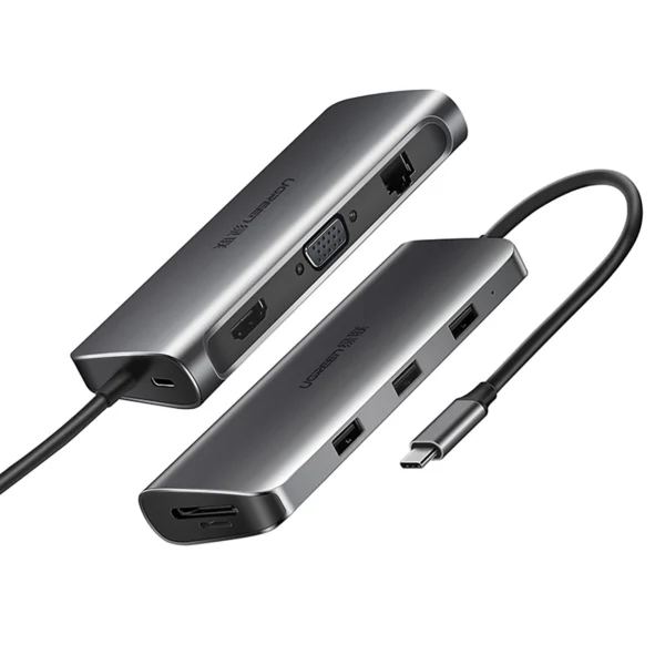 Ugreen CM179 9in1 USB-C - 3x USB-A 3.0 / HDMI / VGA / RJ45 / TF / SD card reader / USB-C adapter - grayeng