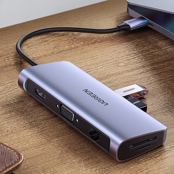 Ugreen CM179 9in1 USB-C - 3x USB-A 3.0 / HDMI / VGA / RJ45 / TF / SD card reader / USB-C adapter - grayeng