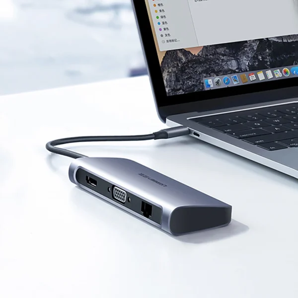 Ugreen CM179 9in1 USB-C - 3x USB-A 3.0 / HDMI / VGA / RJ45 / TF / SD card reader / USB-C adapter - grayeng