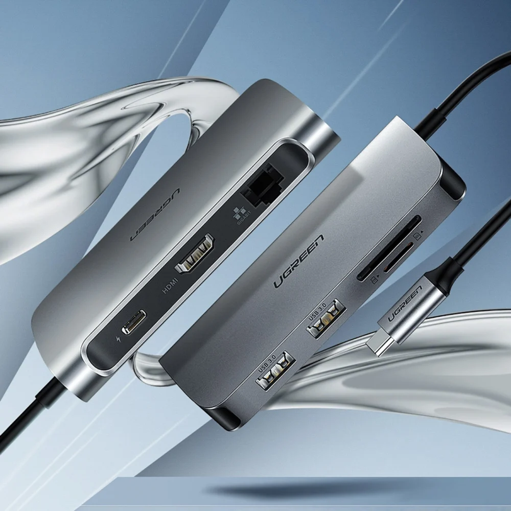 Ugreen CM179 9in1 USB-C - 3x USB-A 3.0 / HDMI / VGA / RJ45 / TF / SD card reader / USB-C adapter - grayeng