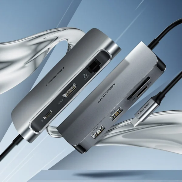 Ugreen CM179 9in1 USB-C - 3x USB-A 3.0 / HDMI / VGA / RJ45 / TF / SD card reader / USB-C adapter - grayeng