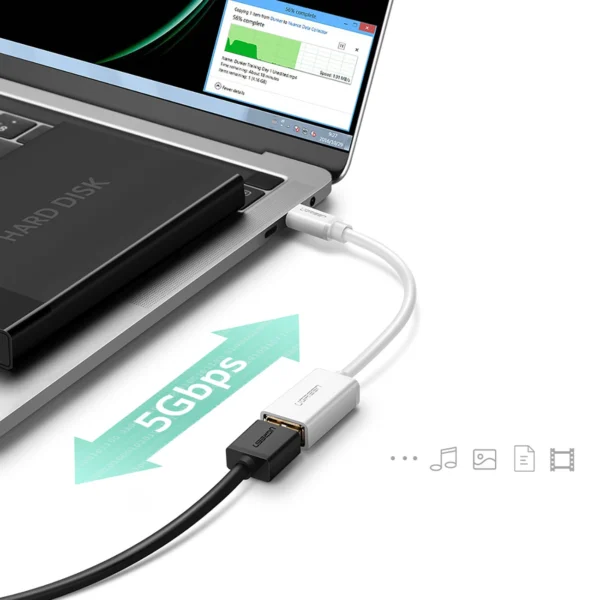 Ugreen US154 30702 USB-A 3.0 (female) / USB-C 3.0 (male) OTG adapter - whiteeng